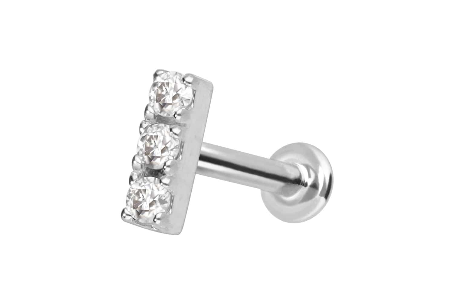 14 Karat Gold Labret Piercing mit Push Fit MOISSANIT-BALKEN